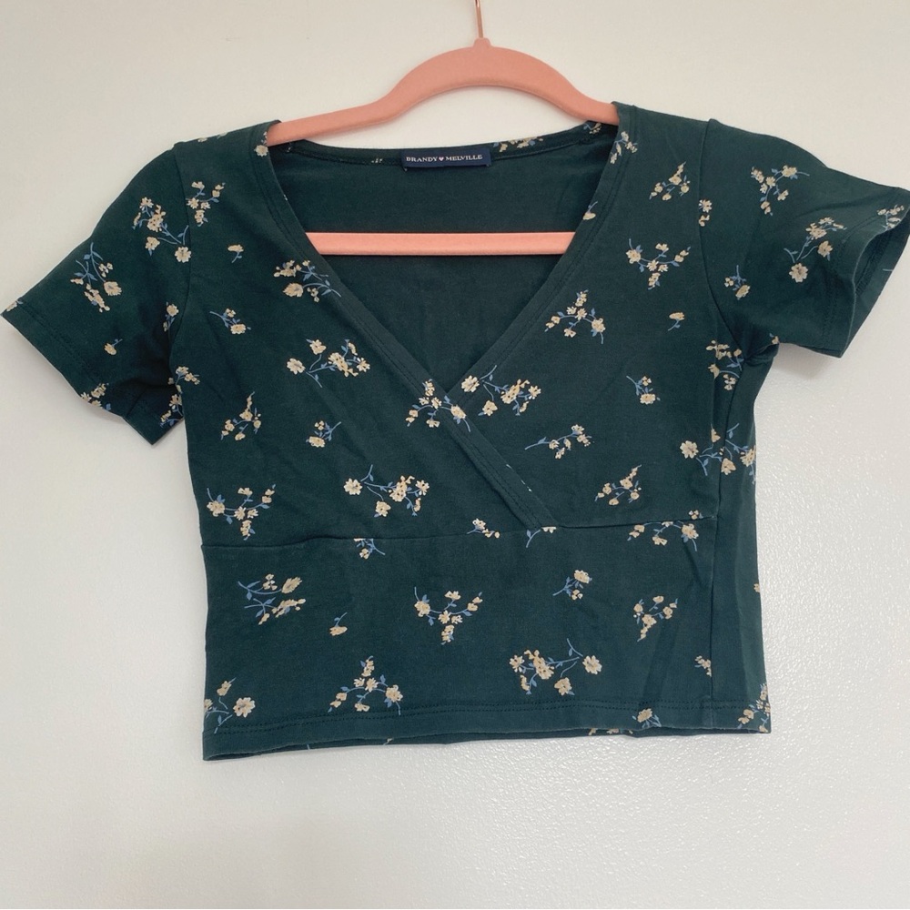 Brandy Melville Amara top in green with yellow florals